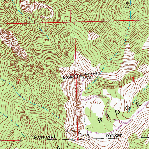 Topographic Map of Jump Off Lookout, WA