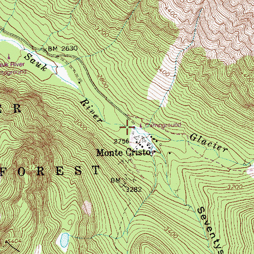Topographic Map of Monte Cristo Campground, WA