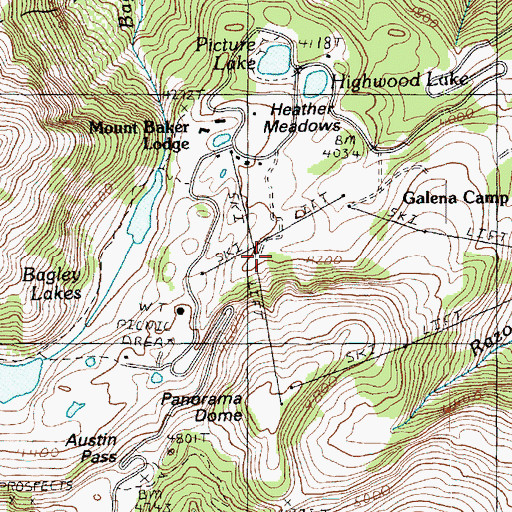 Topographic Map of Mount Baker Ski Resort, WA