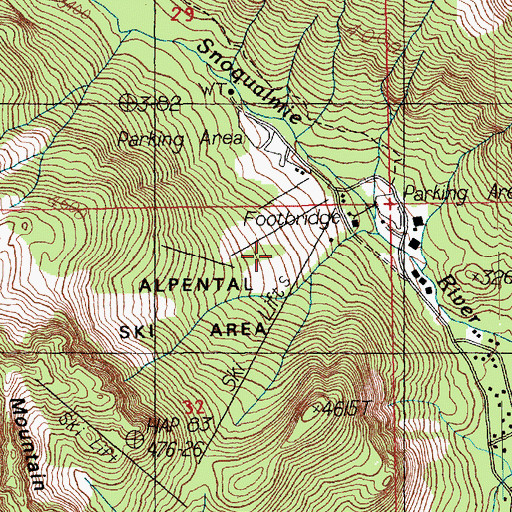 Topographic Map of Alpental Ski Area, WA