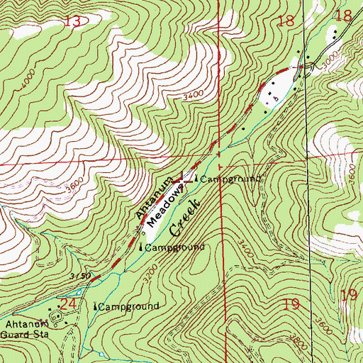 Topographic Map of Ahtanum Meadow Campground, WA