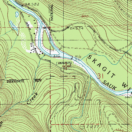 Topographic Map of Clear Creek Campground, WA