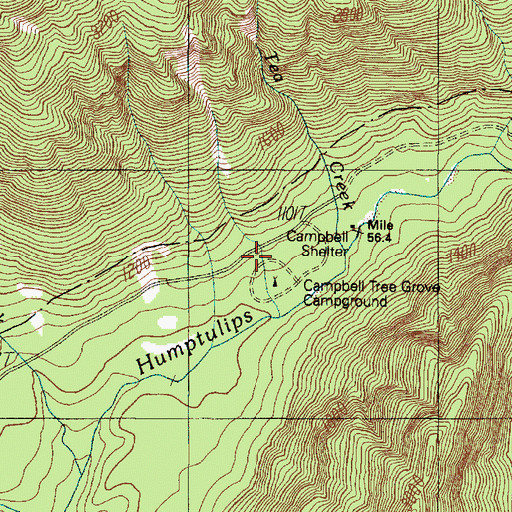 Topographic Map of Campbell Tree Grove Campground, WA