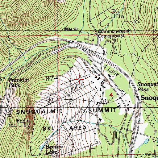 Topographic Map of Snoqualmie Summit Ski Area, WA