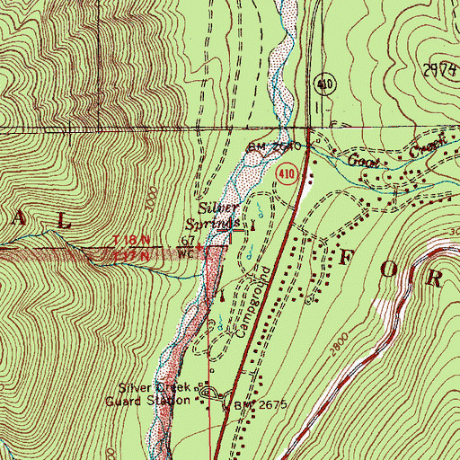 Topographic Map of Silver Springs Campground, WA