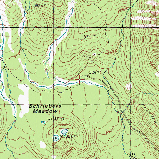 Topographic Map of Schriebers Meadow Trailhead, WA