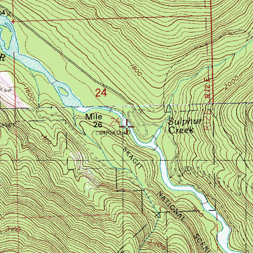 Topographic Map of Sulphur Creek Campground, WA