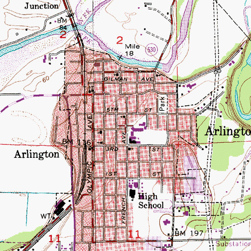 Topographic Map of Arlington Elementary School, WA