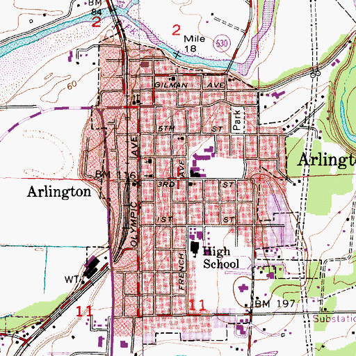 Topographic Map of Arlington Junior High School, WA