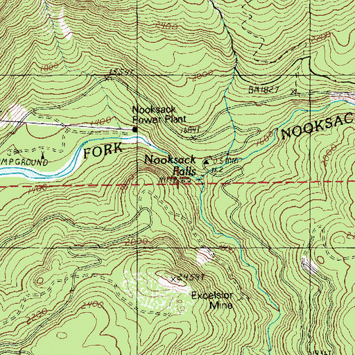 Topographic Map of Nooksack Falls Viewpoint, WA