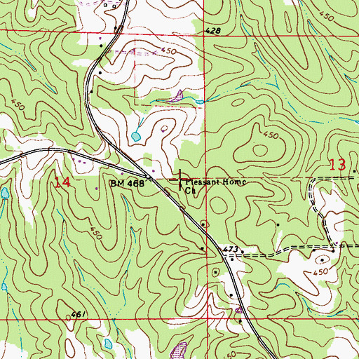 Topographic Map of Pleasant Home Church of Christ, AL