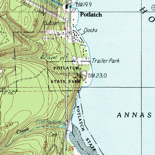 Topographic Map of Potlatch State Park Campground, WA