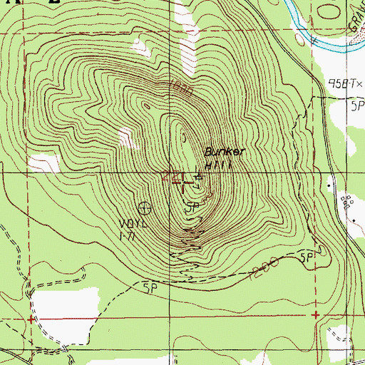 Topographic Map of Bunker Hill Lookout, WA