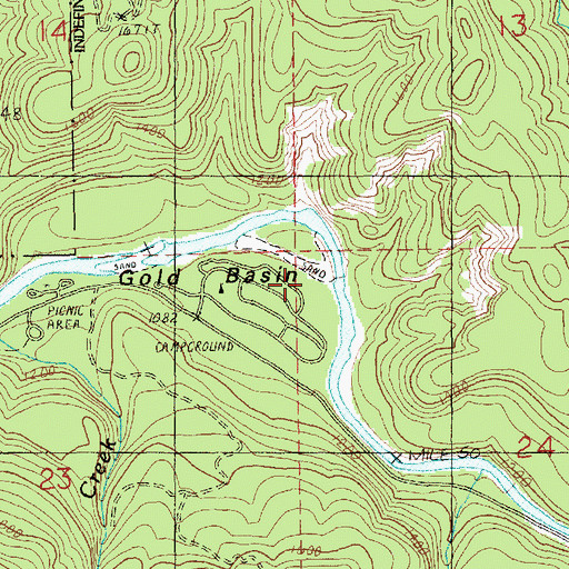 Topographic Map of Gold Basin Recreation Area, WA