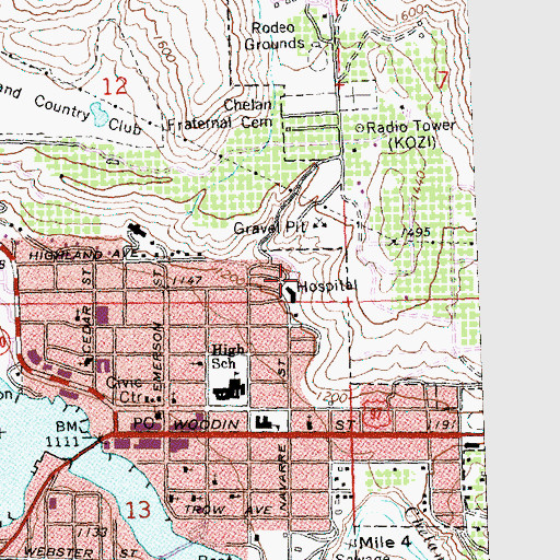 Topographic Map of Lake Chelan Community Hospital, WA