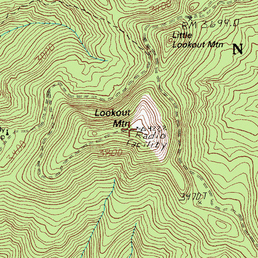 Topographic Map of Lookout Mountain Lookout, WA
