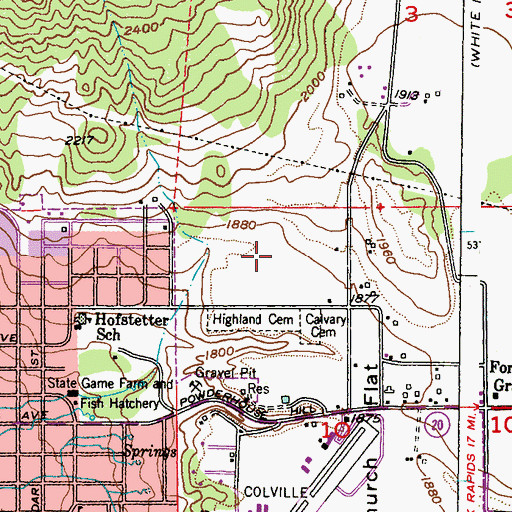 Topographic Map of Mountain View Cemetery, WA