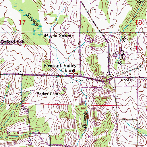 Topographic Map of Pleasant Valley Church of Christ, AL