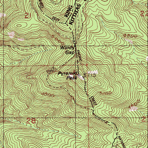 Topographic Map of Pyramid Peak Lookout, WA