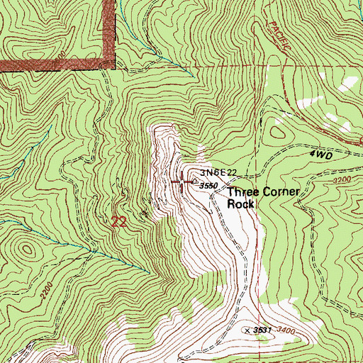 Topographic Map of Three Corner Rock Lookout, WA