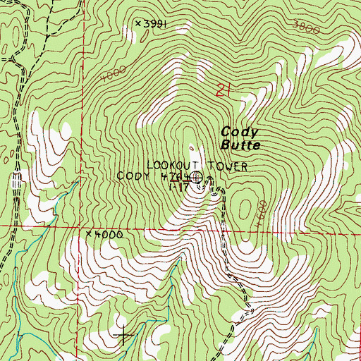 Topographic Map of Cody Butte Lookout, WA
