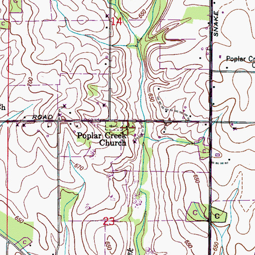 Topographic Map of Poplar Creek Baptist Church, AL