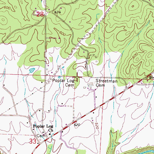 Topographic Map of Poplar Log Cemetery, AL