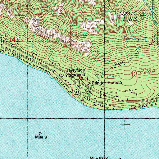 Topographic Map of Dirtyface Campground, WA