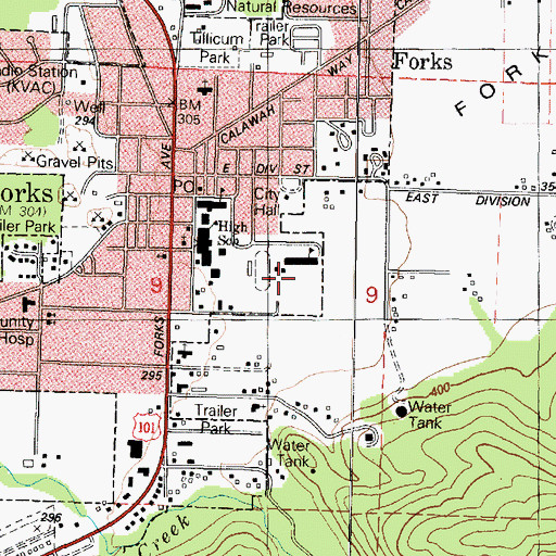 Topographic Map of Forks Elementary School, WA