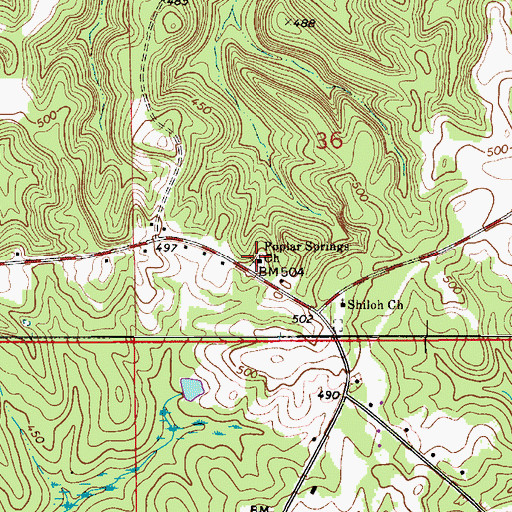 Topographic Map of Poplar Springs Church, AL
