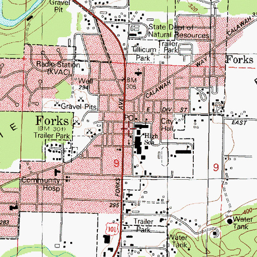 Topographic Map of Forks Middle School, WA