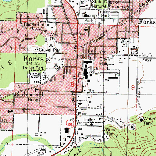 Topographic Map of Forks Junior High School, WA