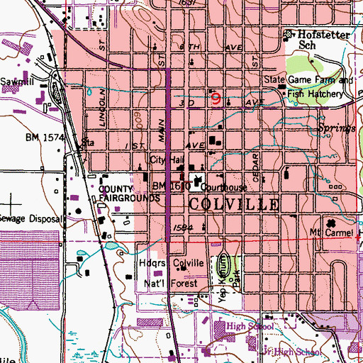Topographic Map of Stevens County Courthouse, WA