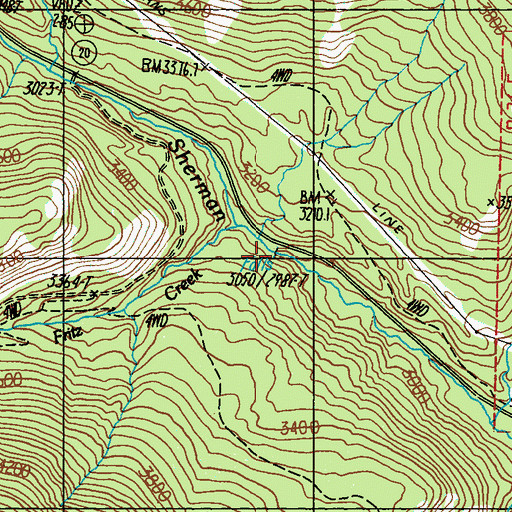 Topographic Map of Sherman Creek Falls, WA