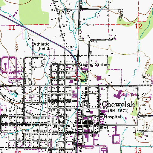 Topographic Map of Chewelah City Park, WA