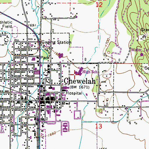 Topographic Map of Chewelah Senior High School, WA