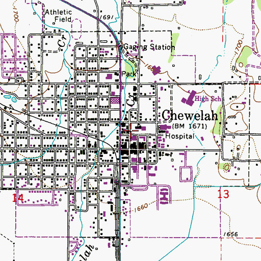 Topographic Map of Chewelah Elementary School, WA