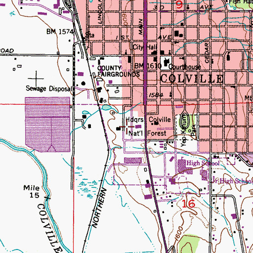 Topographic Map of Colville National Forest Ranger Station, WA