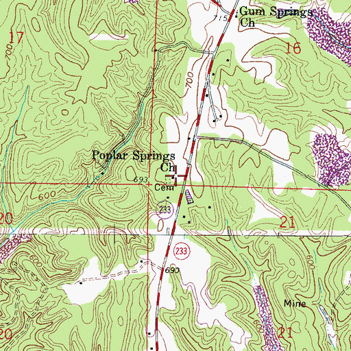 Topographic Map of Old Poplar Springs Primitive Baptist Church, AL
