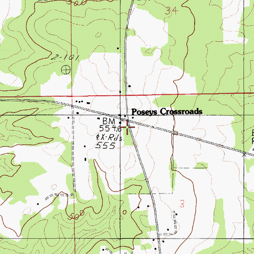 Topographic Map of Poseys Crossroads, AL