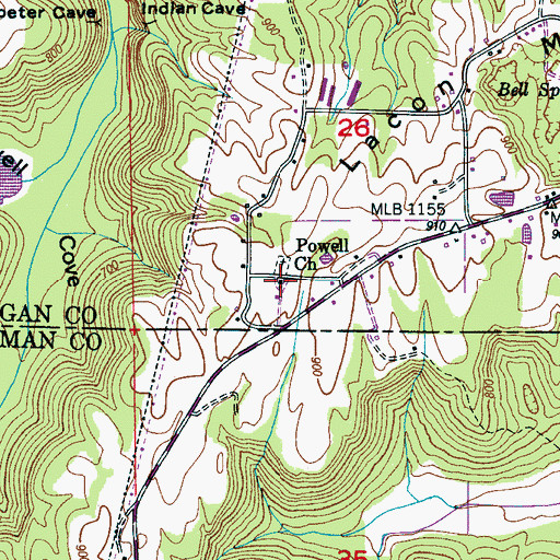 Topographic Map of Powell Church, AL