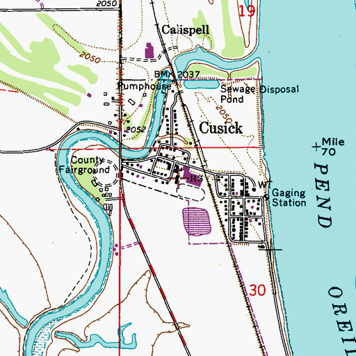 Topographic Map of Cusick Junior Senior High School, WA