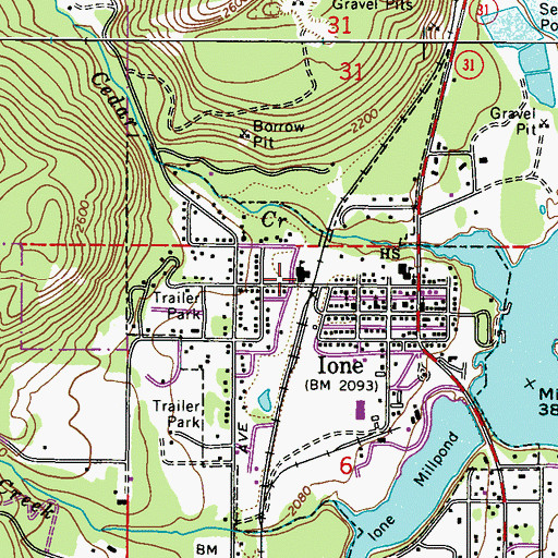 Topographic Map of Ione Primary School, WA