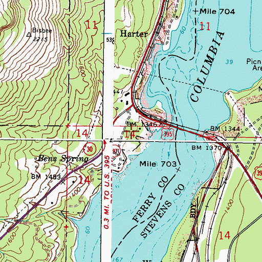 Topographic Map of Blue Town (historical), WA