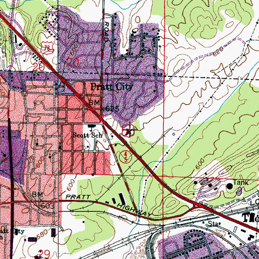 Topographic Map of Pratt City, AL