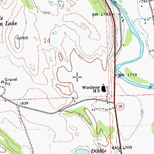 Topographic Map of Liberty Bell Junior Senior High School, WA