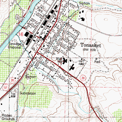 Topographic Map of Tonasket High School, WA