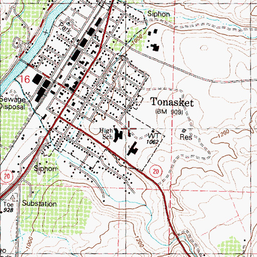 Topographic Map of Tonasket Elementary School, WA