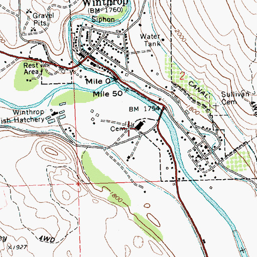 Topographic Map of Methow Valley Intermediate School, WA