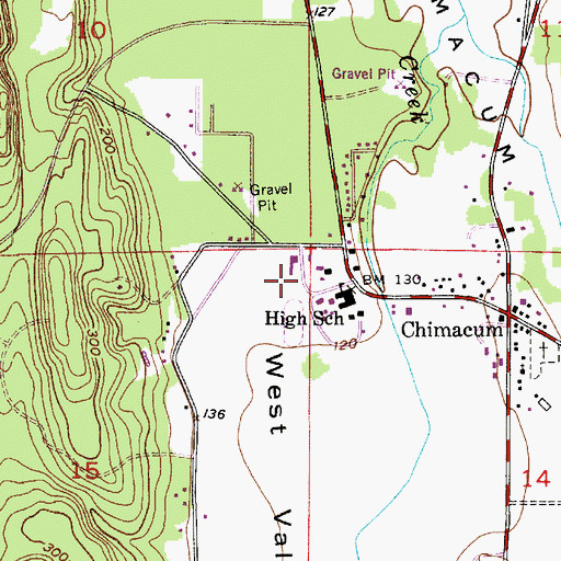 Topographic Map of Chimacum High School, WA